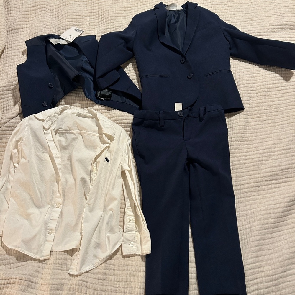 H&M Boys Navy Suit Set with White Shirt NWOT